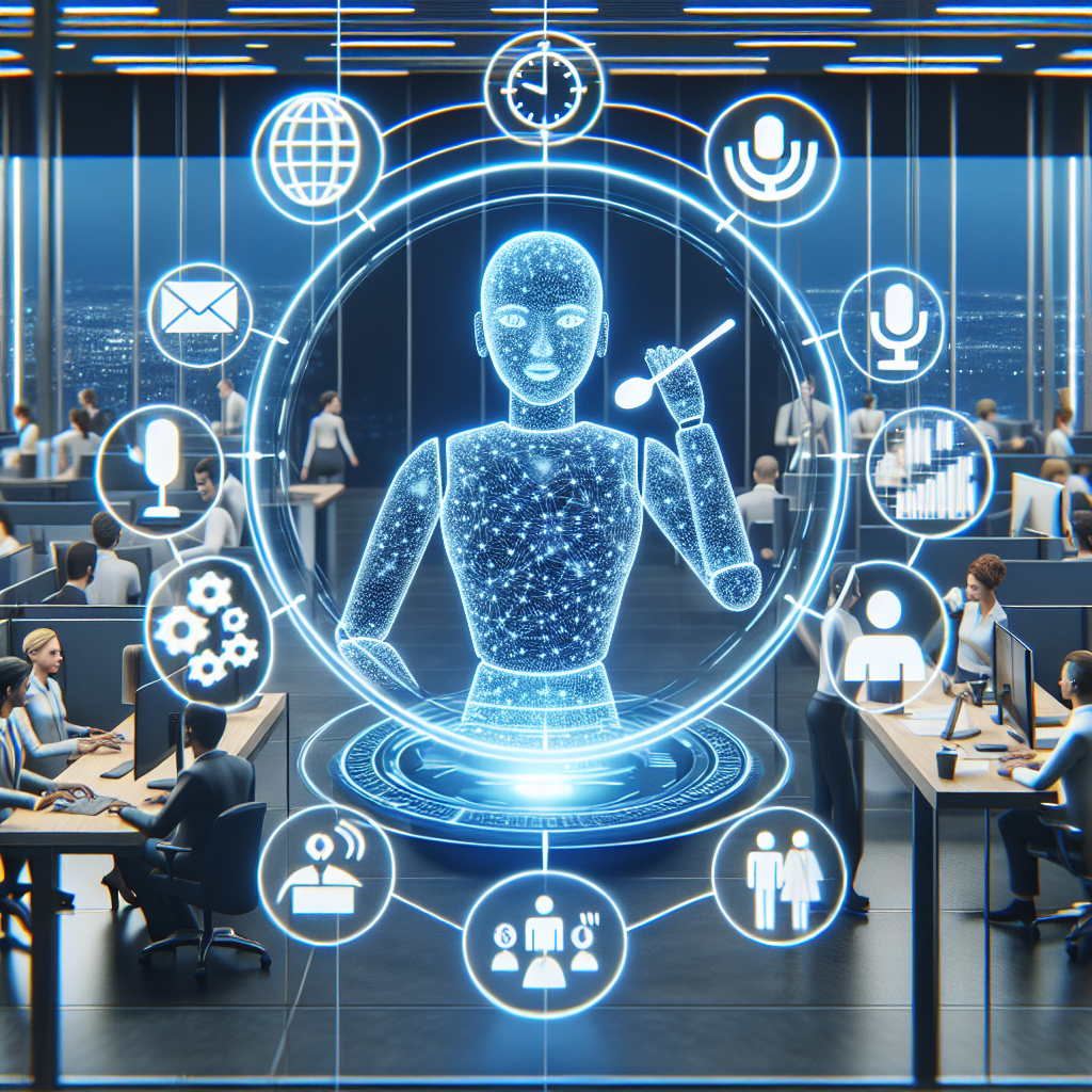 A digital illustration showing the features of AI-powered virtual receptionists and their integration in business