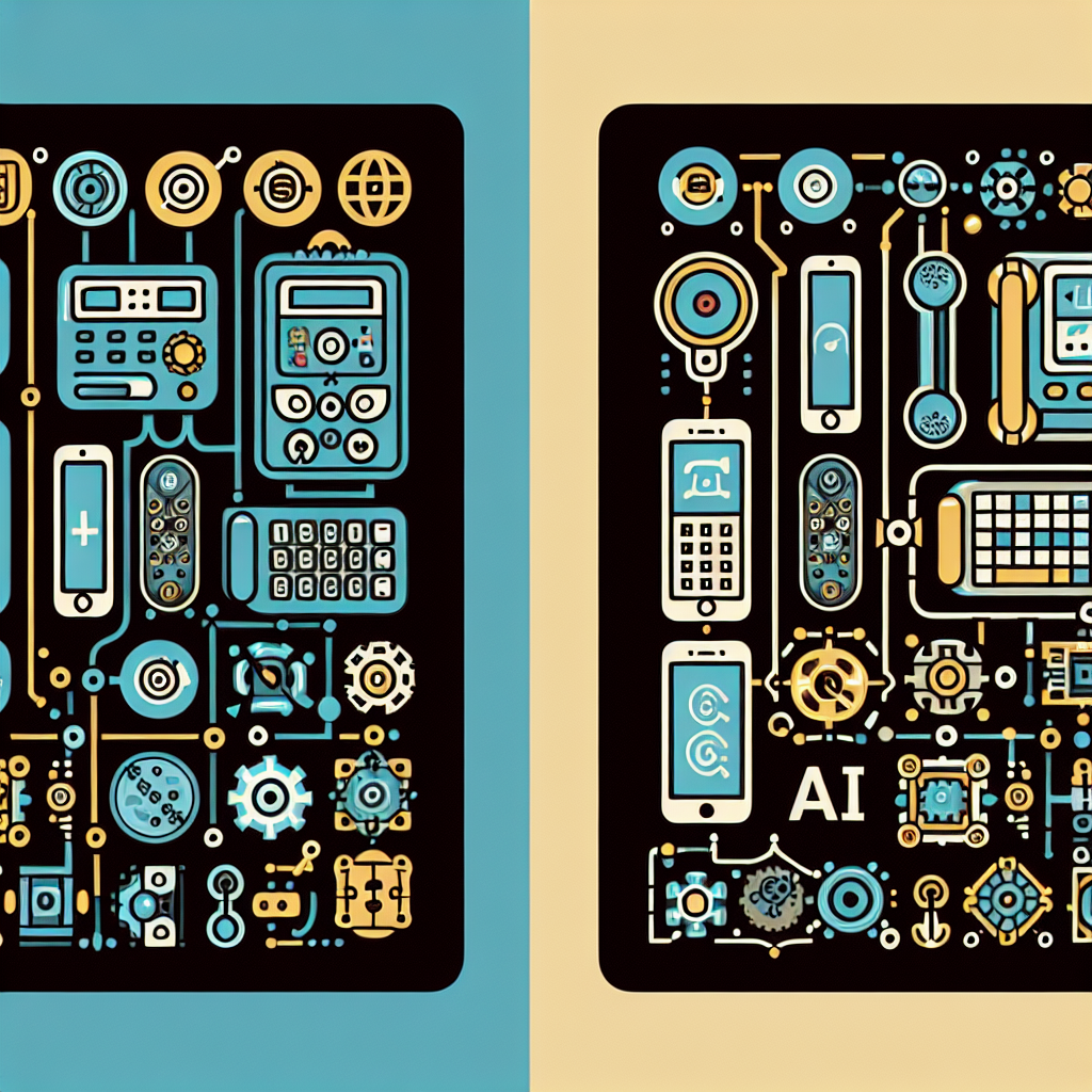 An image showing a traditional phone system interface on one side and an AI-enhanced one on the other side, highlighting the transformative impact of AI on phone systems.