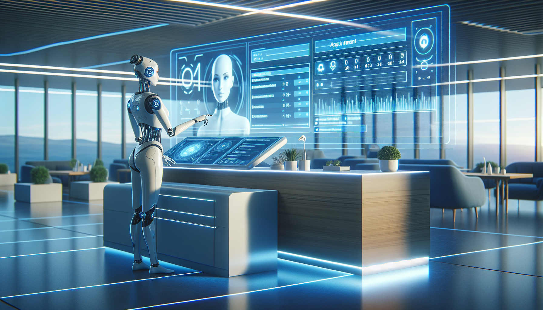 A visual representation of an AI receptionist scheduling an appointment on a digital interface.