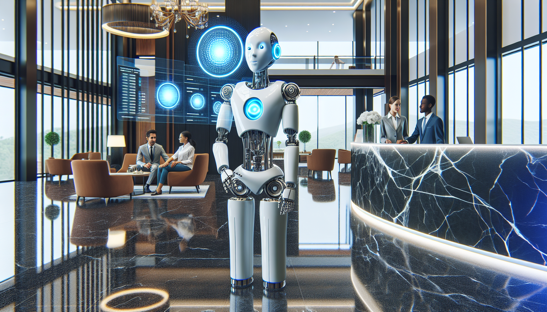 An AI receptionist in a hotel environment providing guest services