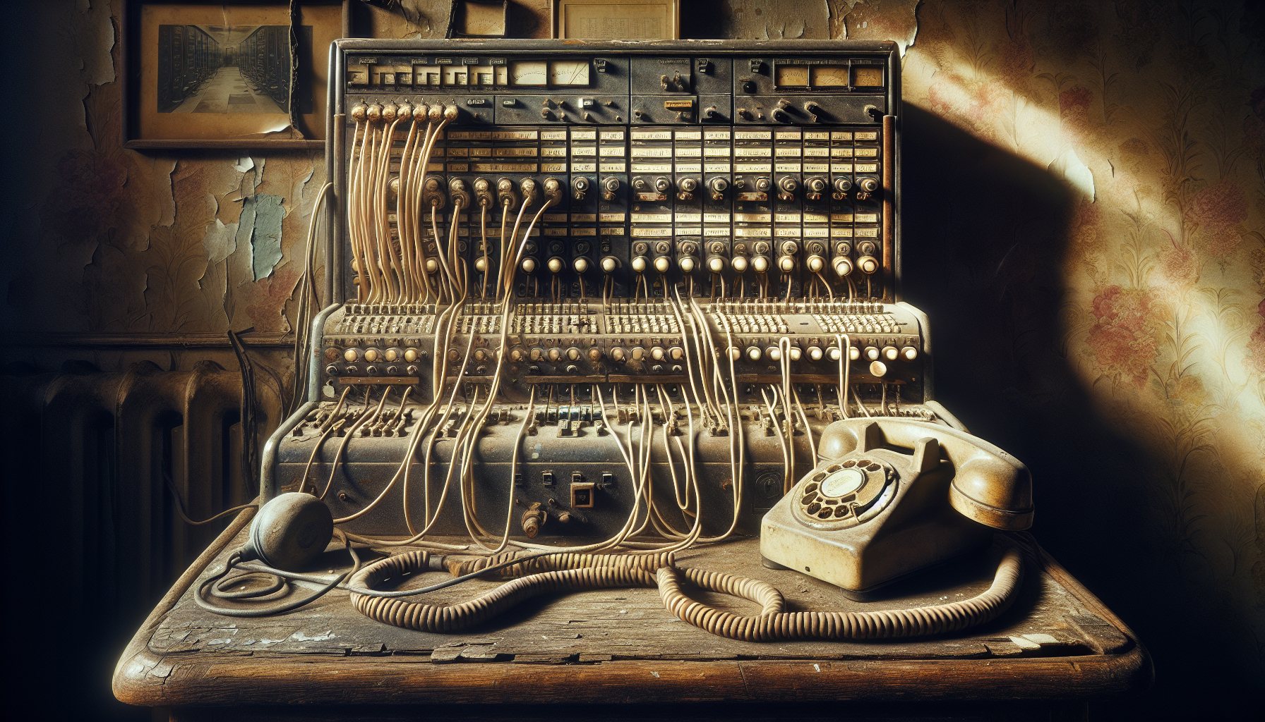 An old-fashioned manual switchboard system