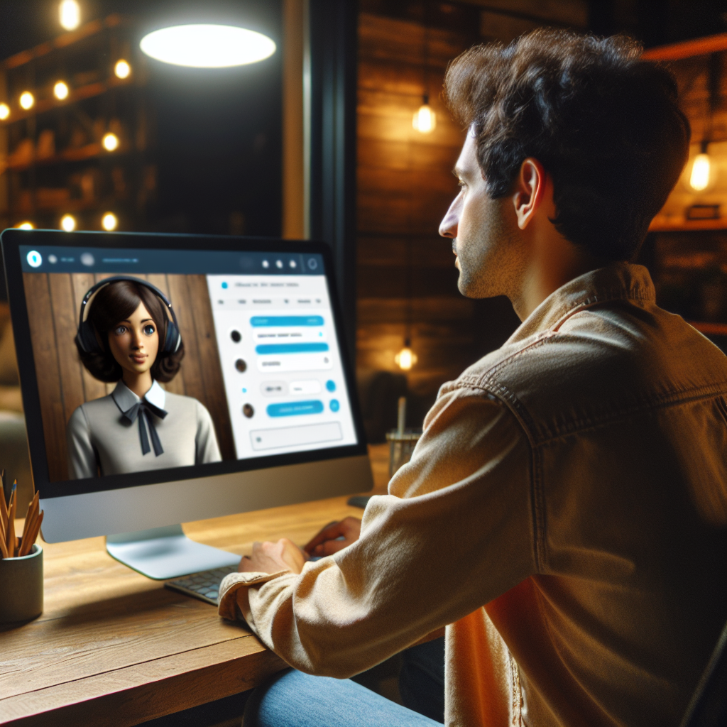 A person interacting with an AI-powered virtual receptionist on their computer
