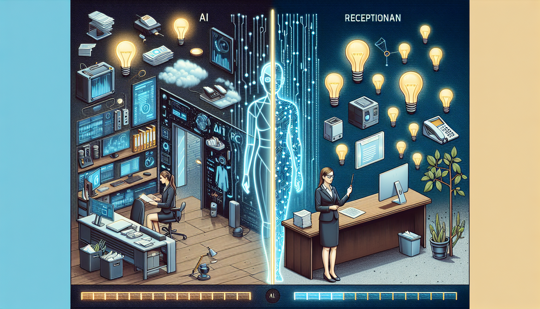 An illustration comparing the energy consumption of AI receptionists to traditional receptionists