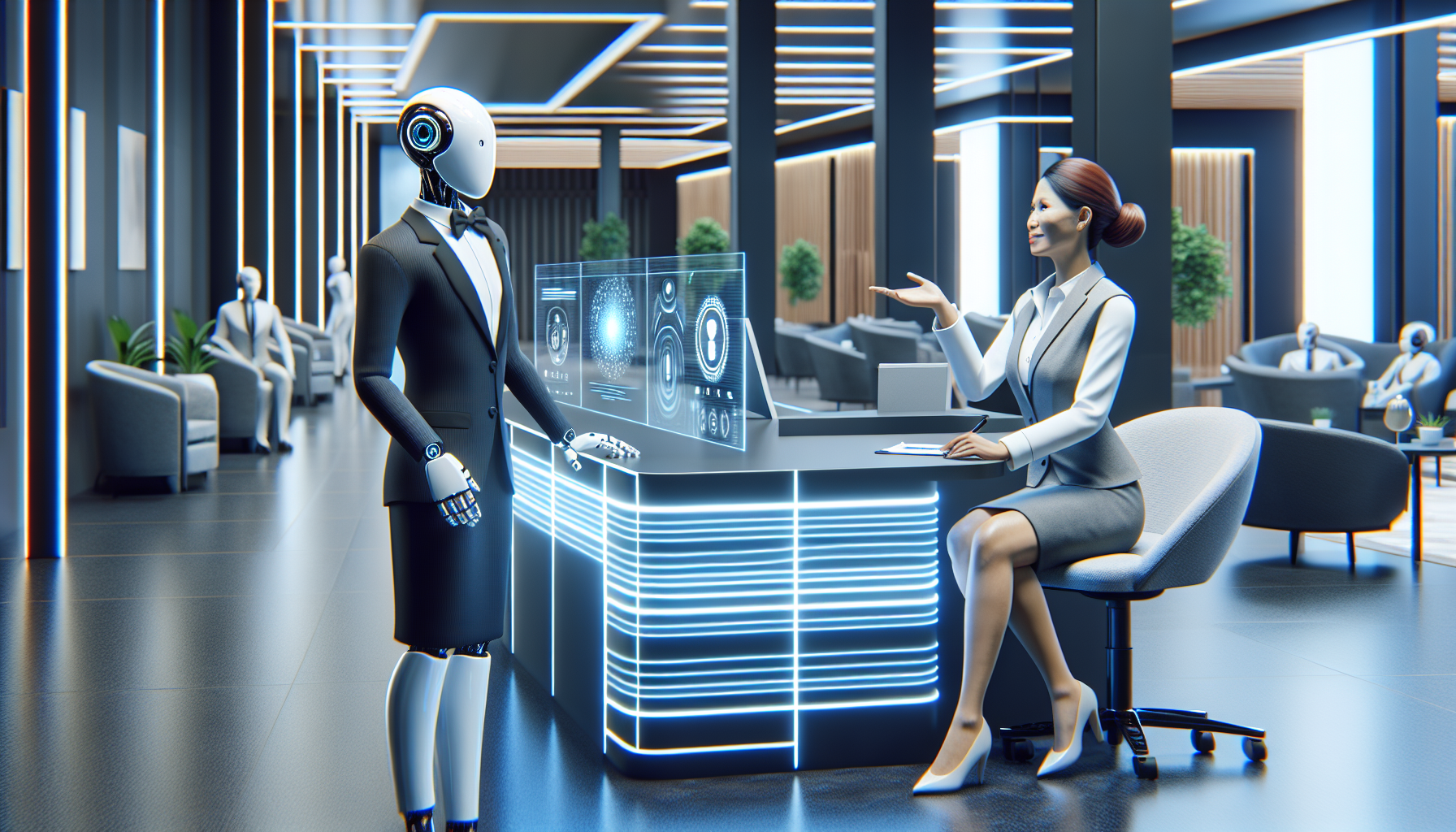 An AI receptionist avatar interacting with a customer