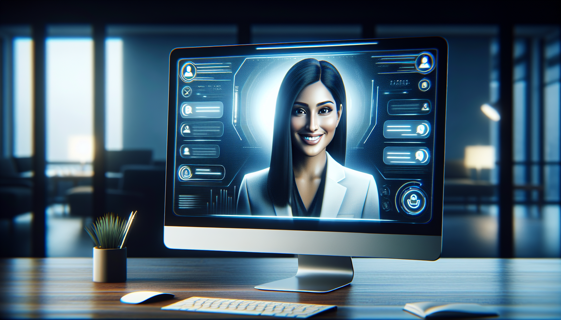 An AI-powered virtual receptionist on a computer screen.