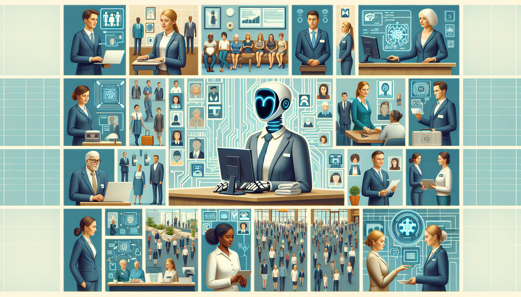A collage showing AI virtual receptionists in action in different business setups.