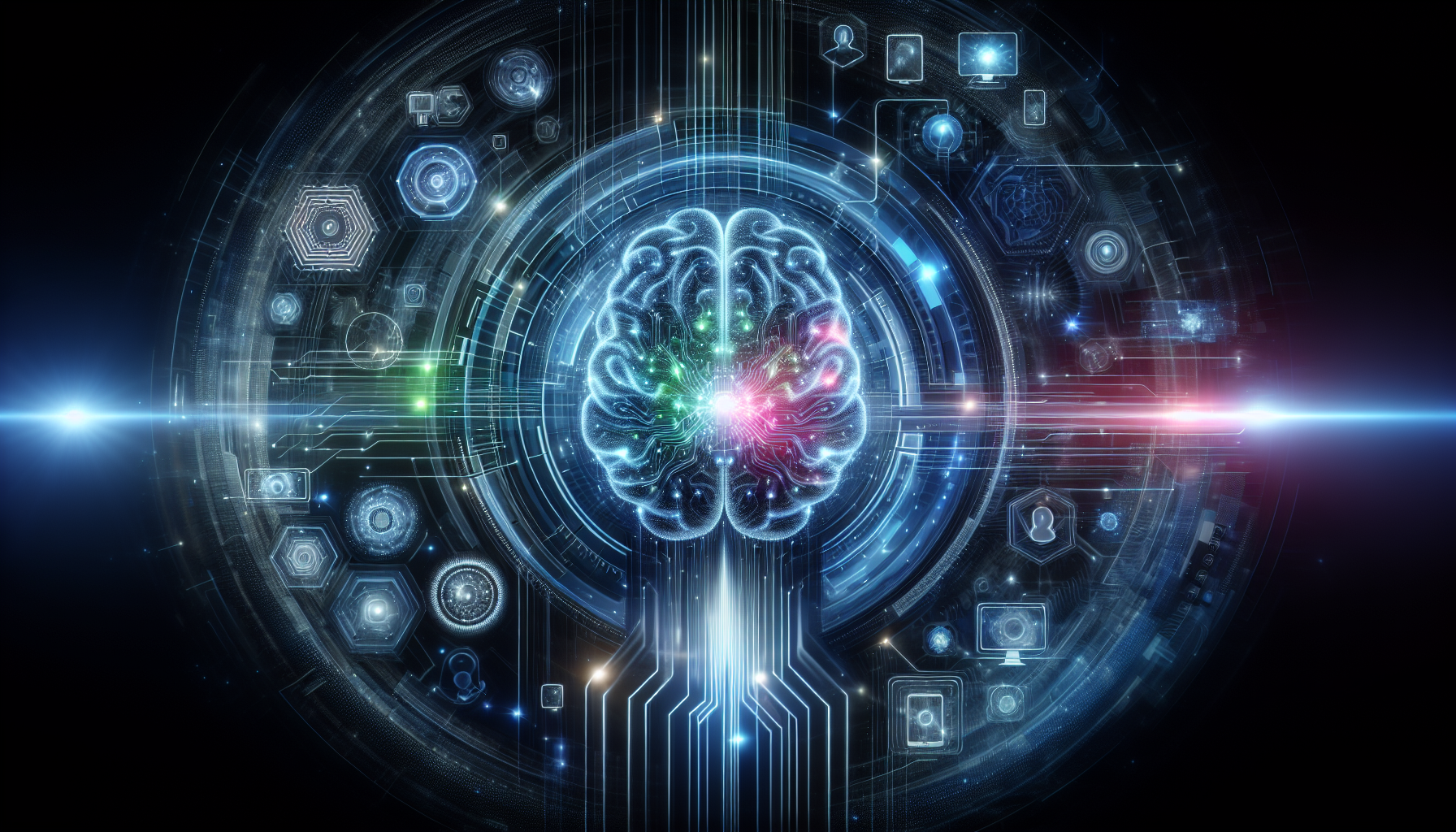 A futuristic graphic depicting artificial intelligence in communication technology