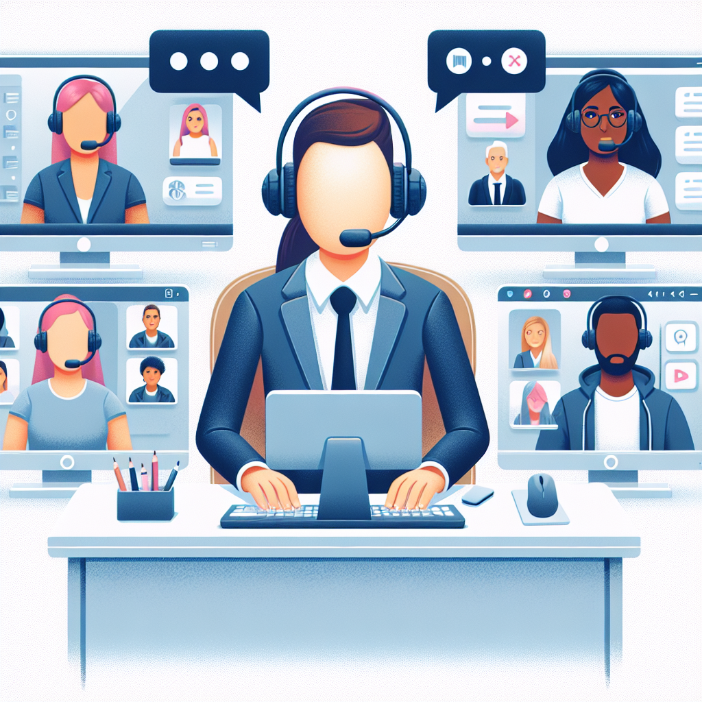 An illustration of a virtual receptionist interacting with customers through various digital platforms.