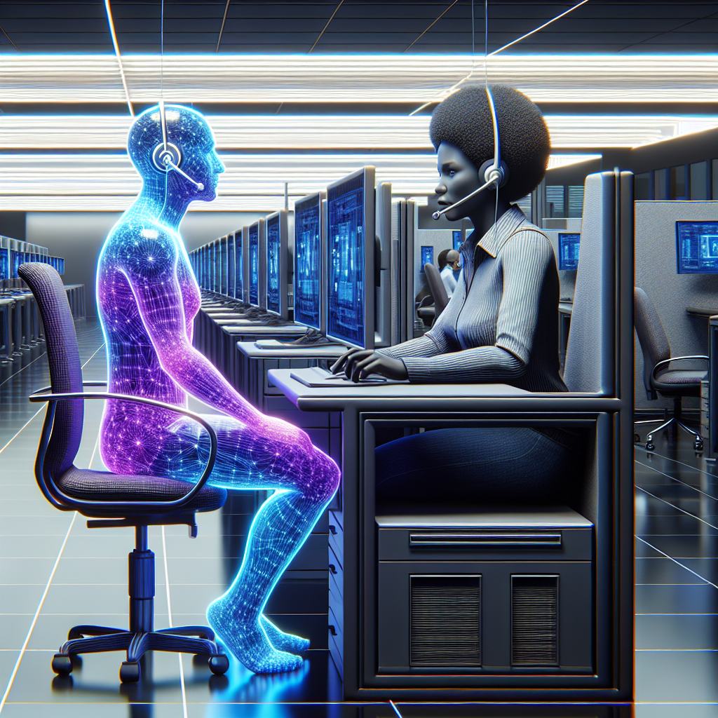 A computer generated avatar interacting with a call center employee in a simulated environment