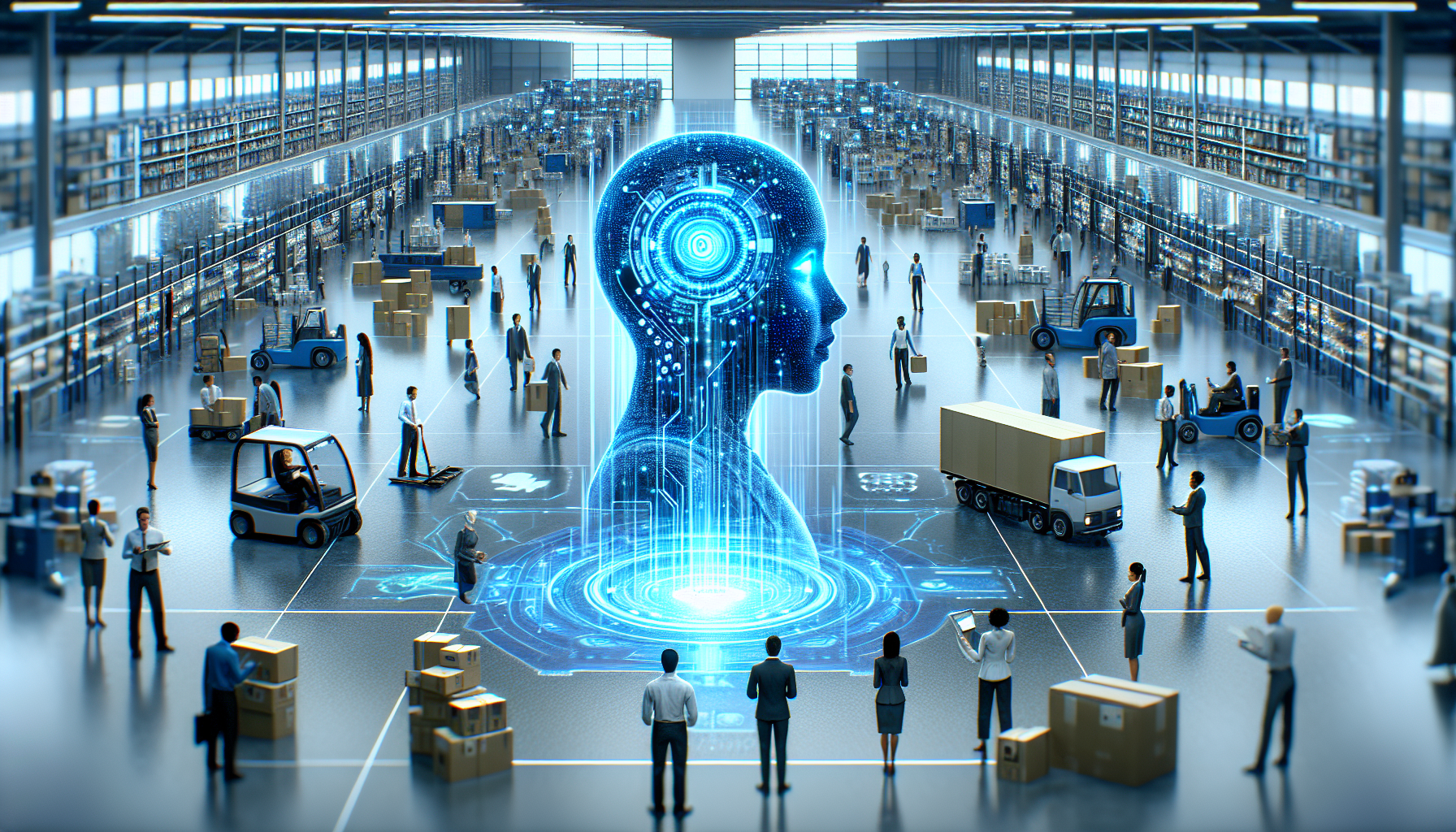 A visual depiction of an AI receptionist working in a logistics hub