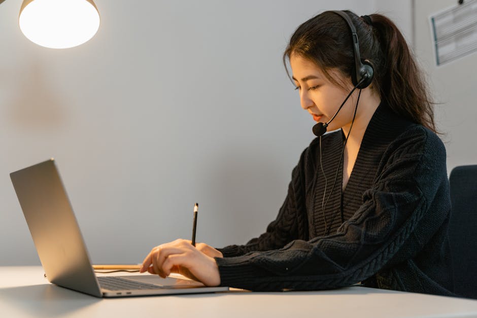 A bustling office environment with AI technology handling multiple calls, showcasing the efficiency of virtual receptionists