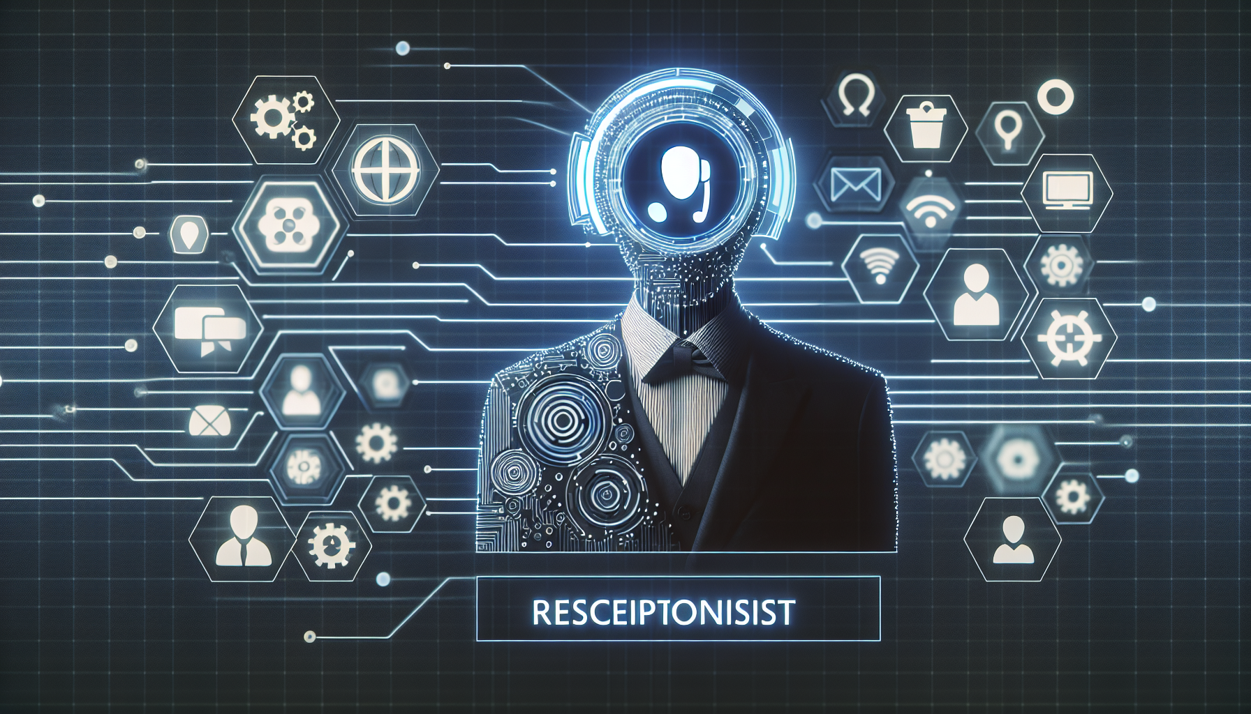 An AI receptionist symbol indicating integration with various application icons