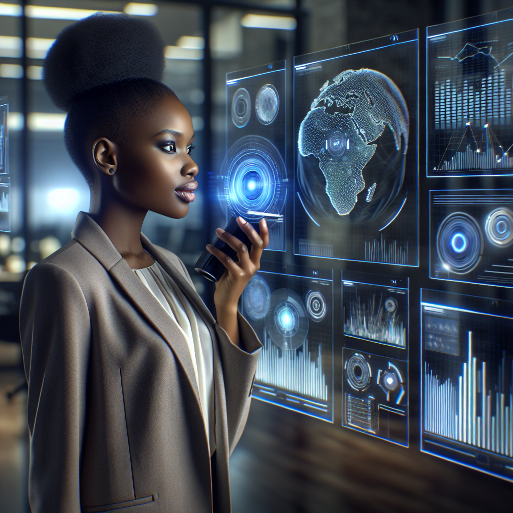 An image illustrating a person using voice-activated technology for financial services