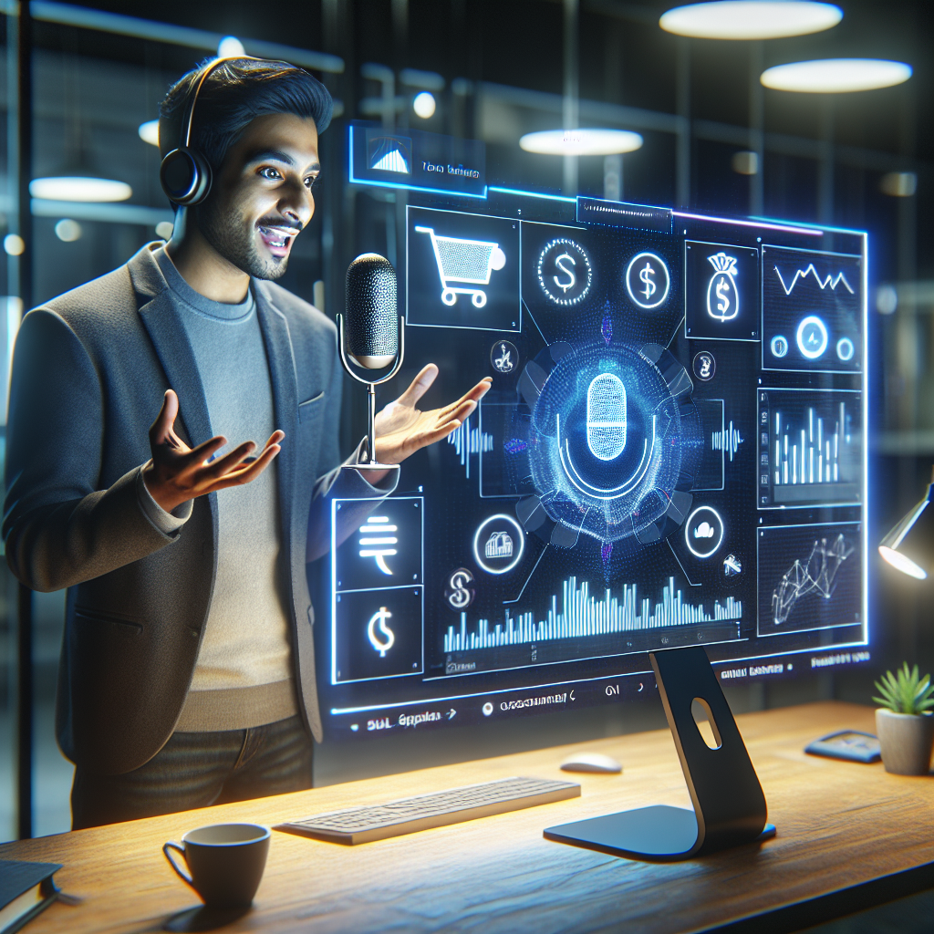 An image illustrating a user interacting with a voice-activated financial application
