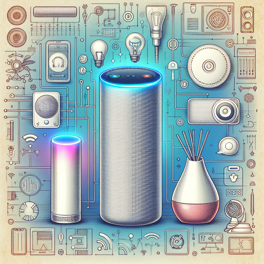 An image depicting voice-activated devices like Amazon Alexa or Google Home