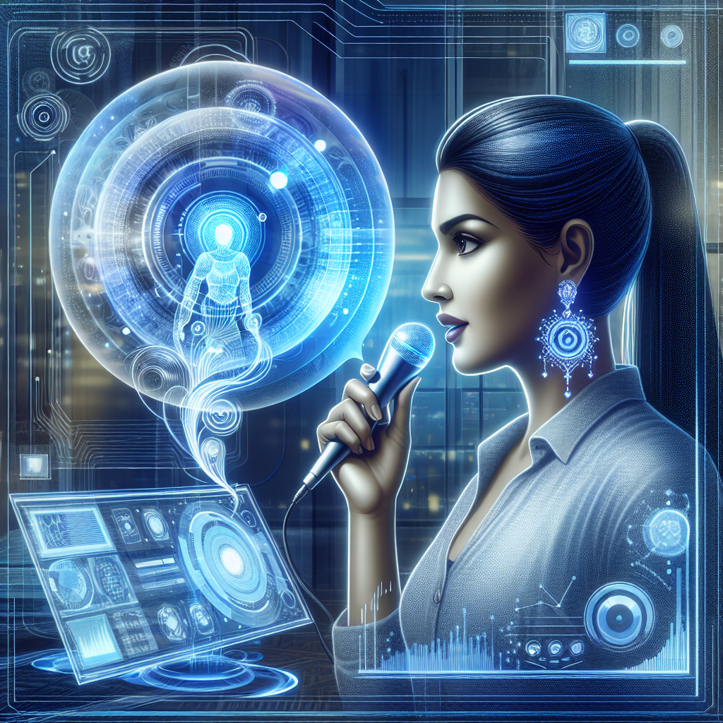 An illustration depicting a user interacting with a voice-activated AI assistant for financial inquiries