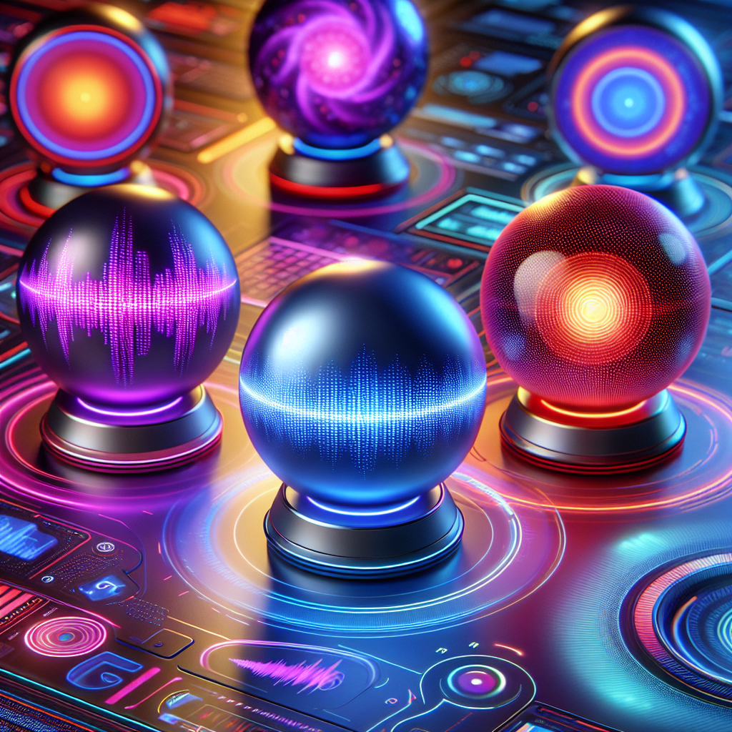 An image illustrating different voice-activated AI systems, possibly showcasing major brands like Amazon's Alexa, Google's Assistant, or Apple's Siri.