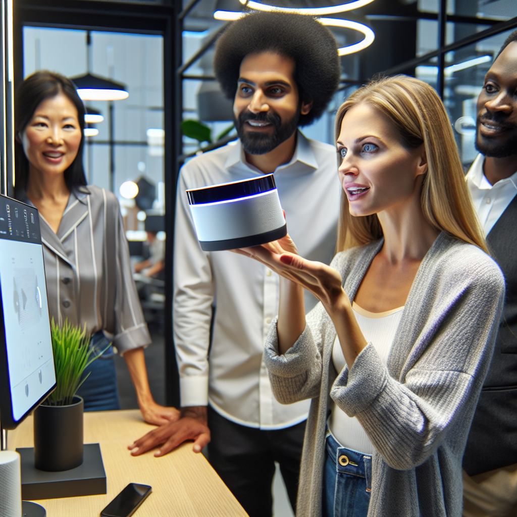 A image showing staff of Integrate.ai using the voice-activated system