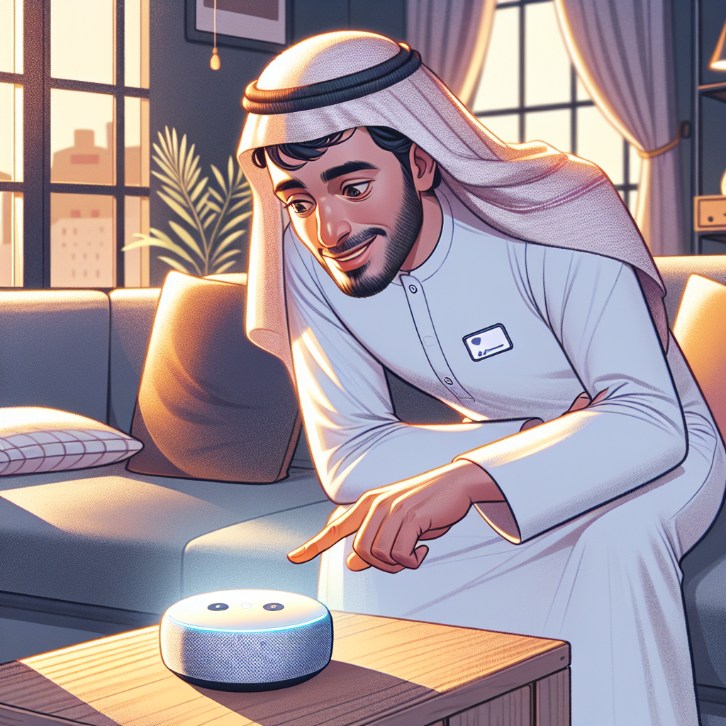 An image showing a person interacting with a voice-activated device during their onboarding process