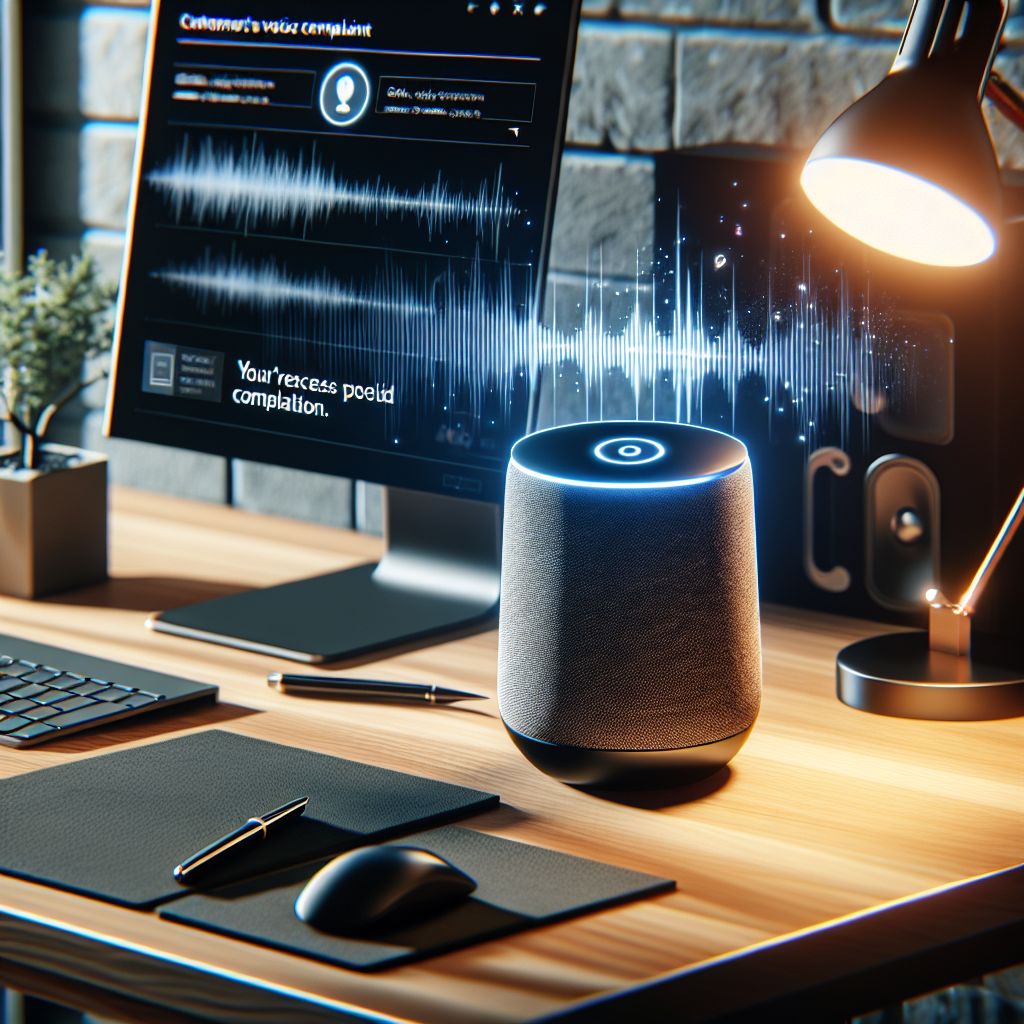 An image depicting a smart speaker or other voice-activated device processing a customer's spoken complaint might be apt here to illustrate how voice-activated technology is used in dispute resolution.