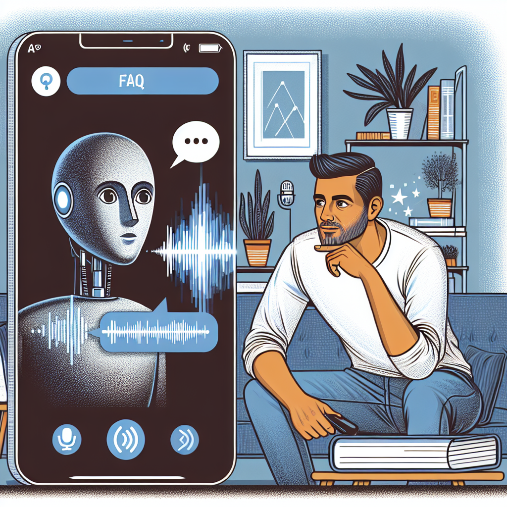 An illustration showcasing a person conversing with a voice-activated FAQ system on a digital device.