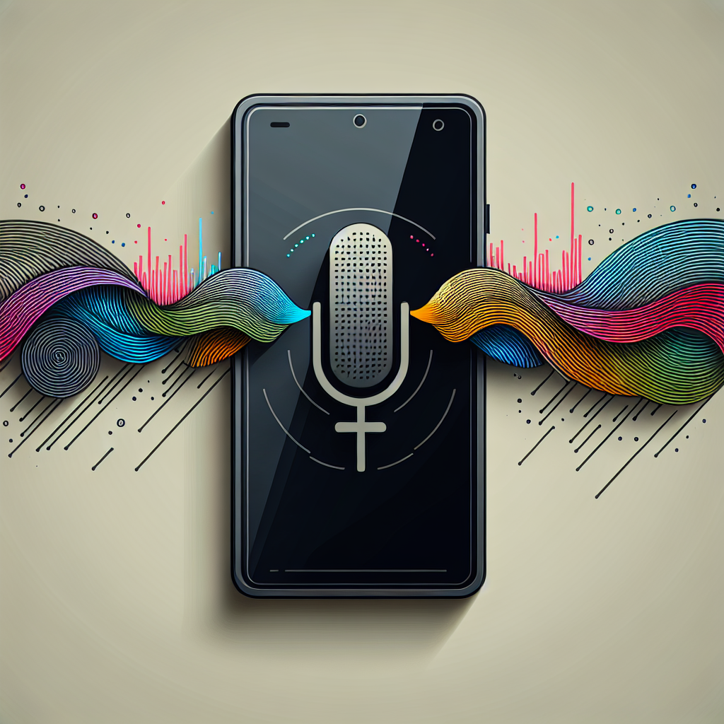 A graphic representation of a phone with audio waves emanating from it, symbolizing voice authentication