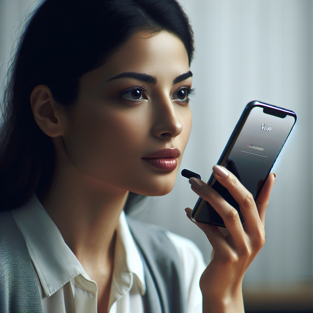 An individual speaking into a phone for voice-activated password reset.