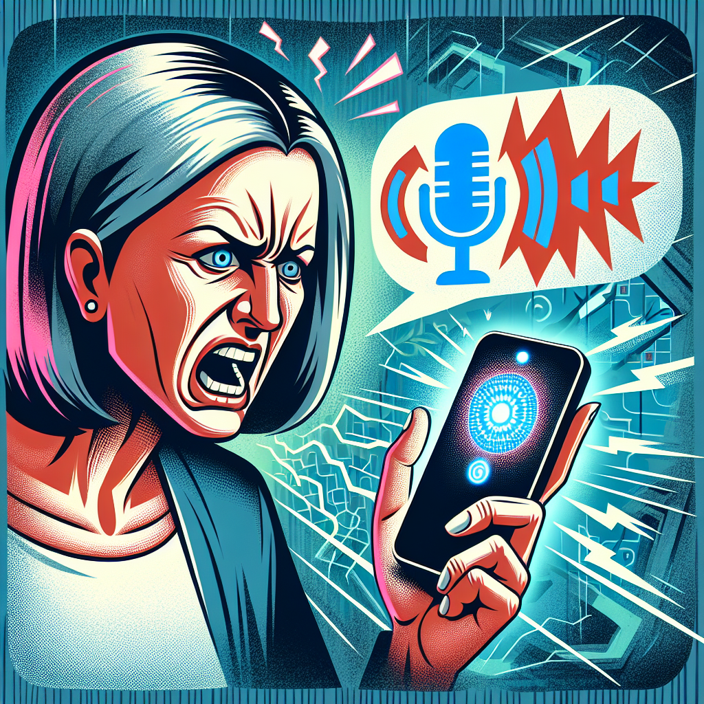An illustration showing a customer having trouble using a voice-activated system, representing the challenge of technology adoption barriers