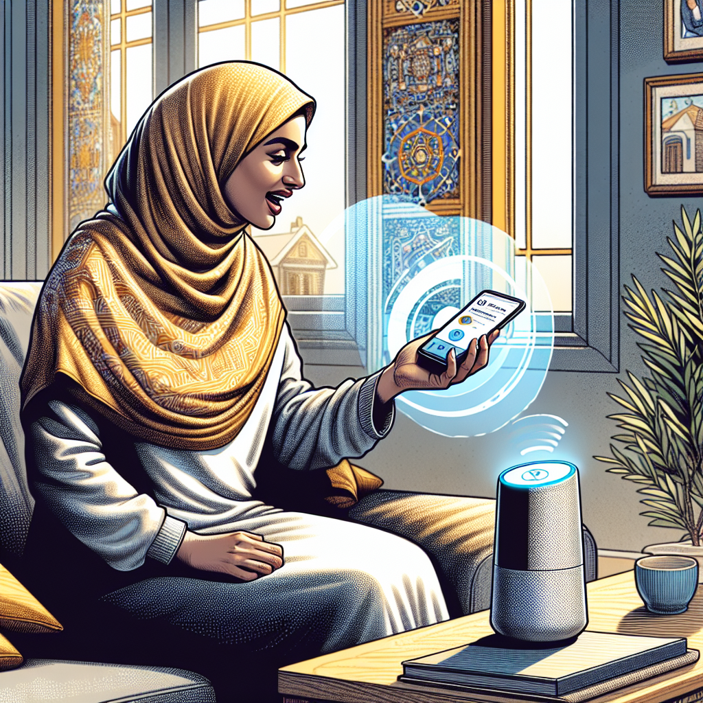 An illustration of a patient using voice command on their device to refill prescription