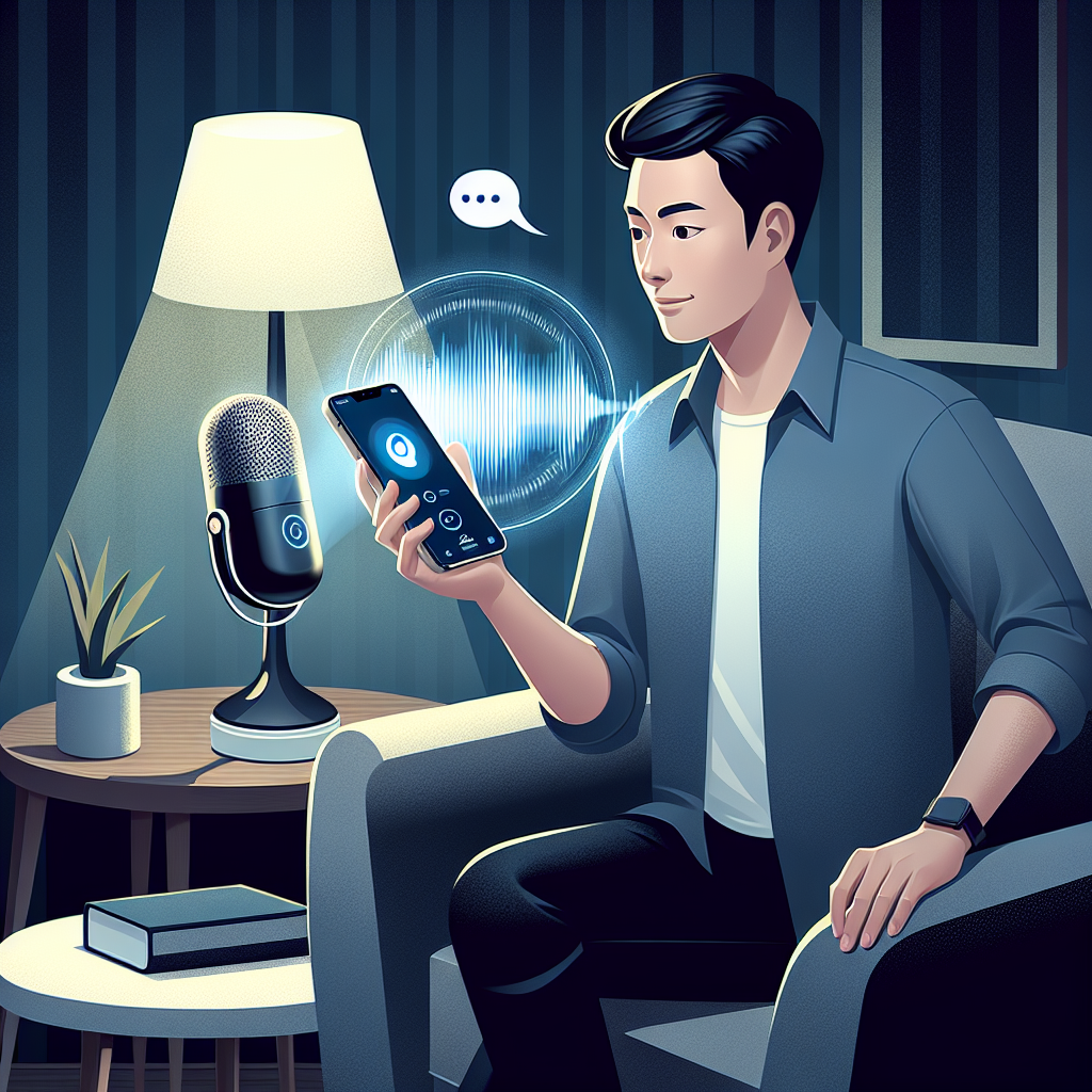An image illustrating a customer using voice-activated service on a smart device