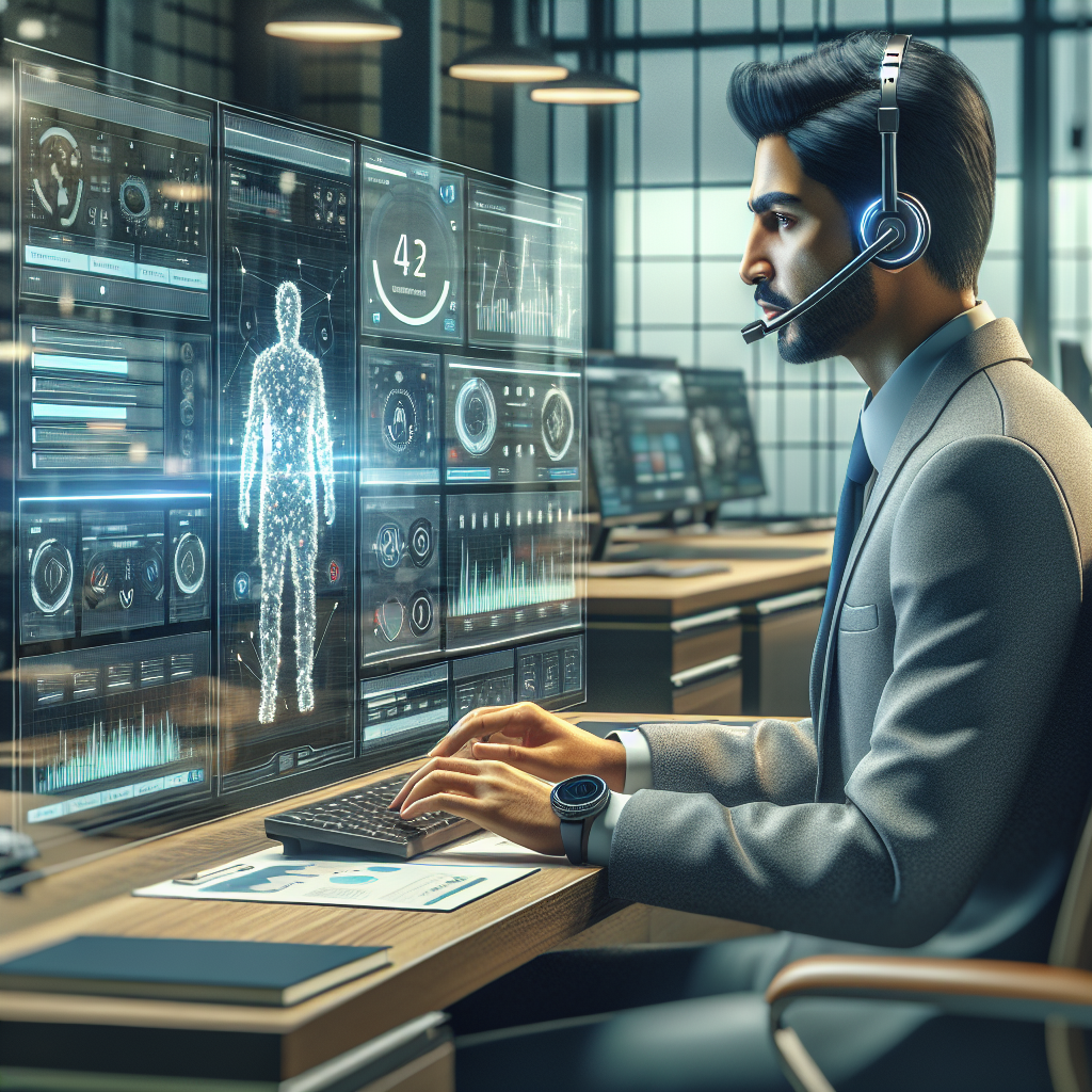 An operator using voice-activated software for customer service