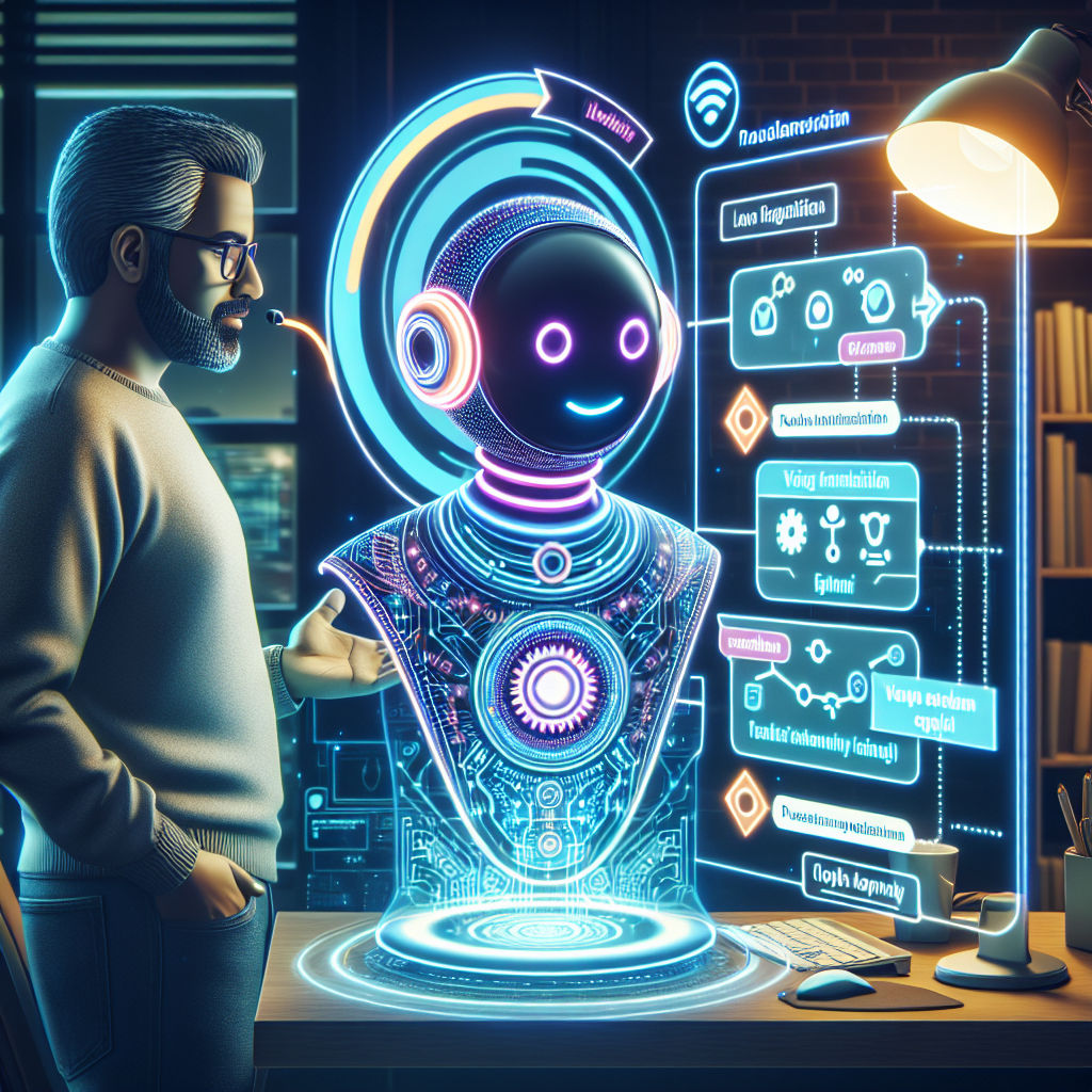 A graphic showcasing a voice-activated assistant guiding a customer through a troubleshooting process
