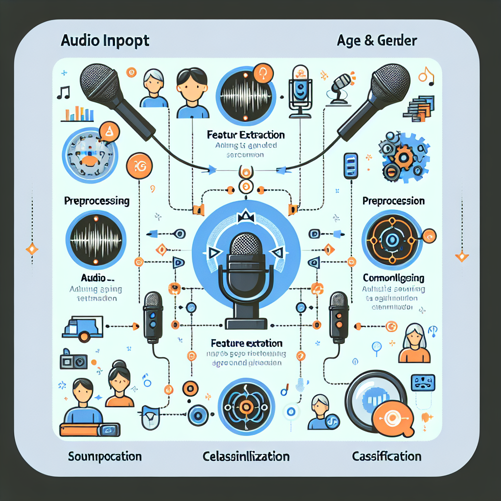 An infographic showing the workflow of a voice-based age and gender detection system