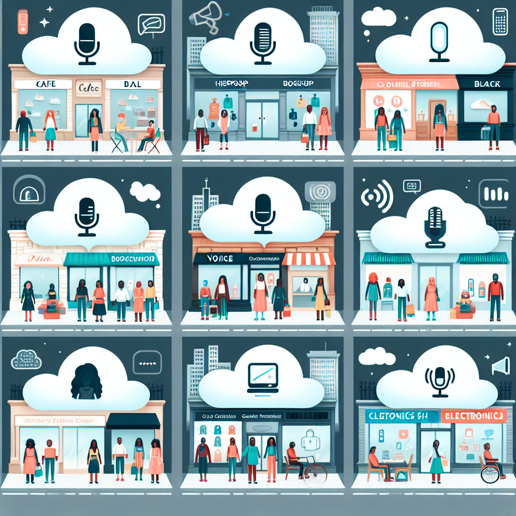 An illustration showcasing different businesses implementing voice-based customer feedback systems