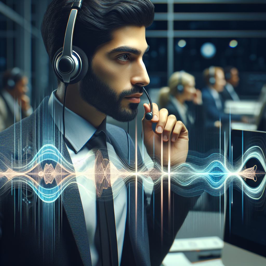 An image showing an operator handling customer's calls, with audio waves and segments denoting voice-based segmentation.