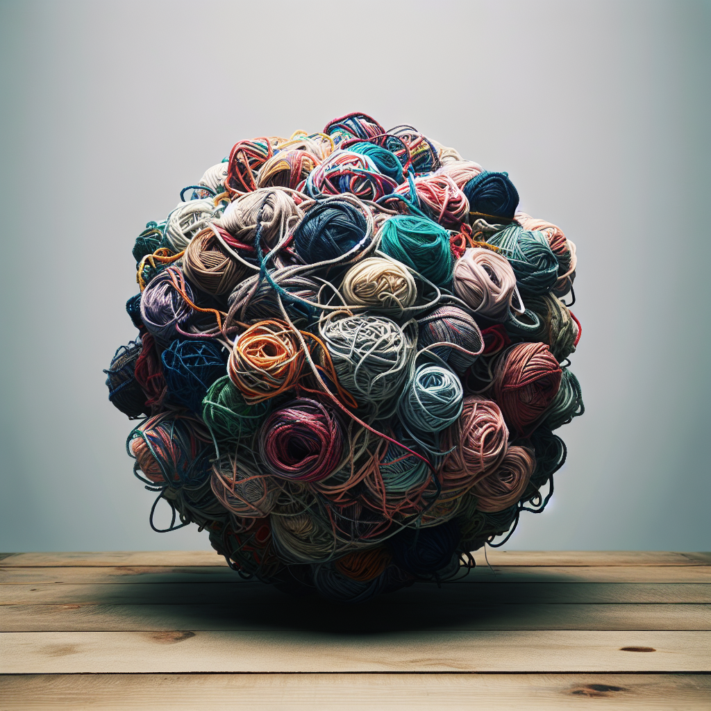 A tangled ball of yarn representing the complexity of challenges in voice-based emotion tracking