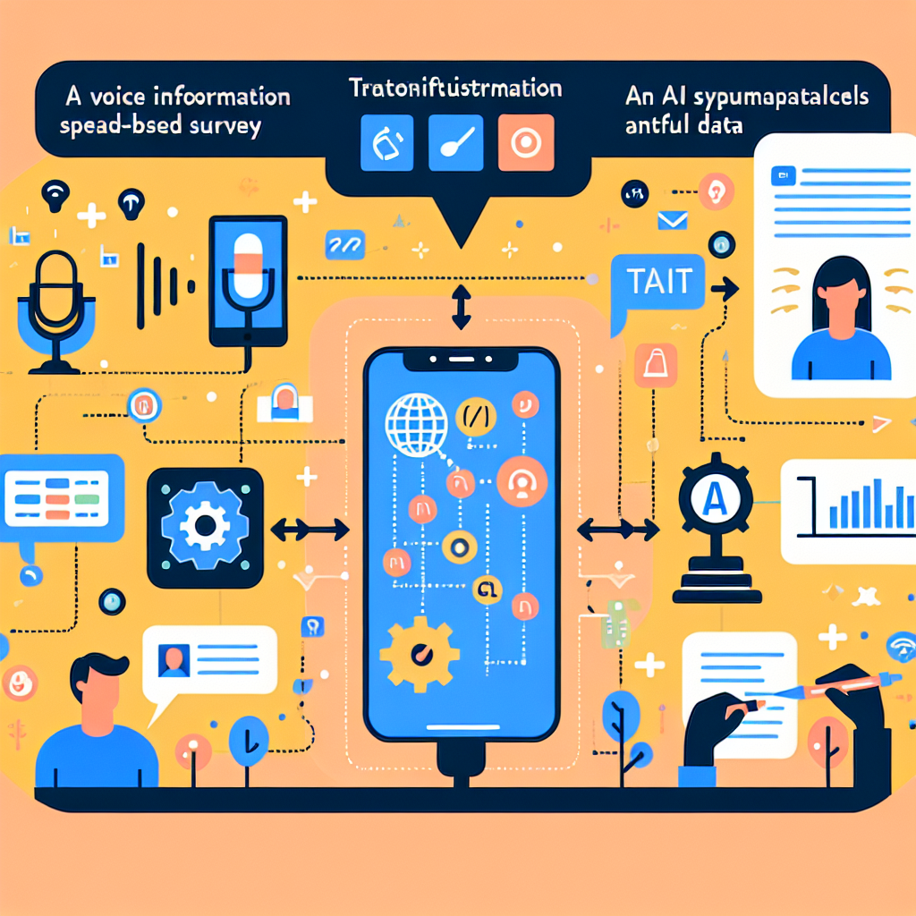 An infographic illustrating the process of a voice-based survey and how AI enables it.