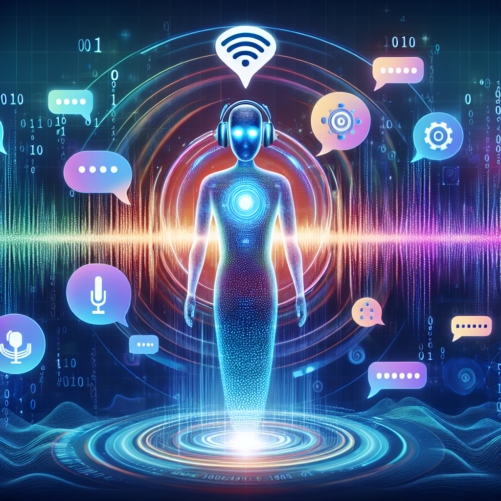 A graphic depicting a voice-based survey with an AI chatbot