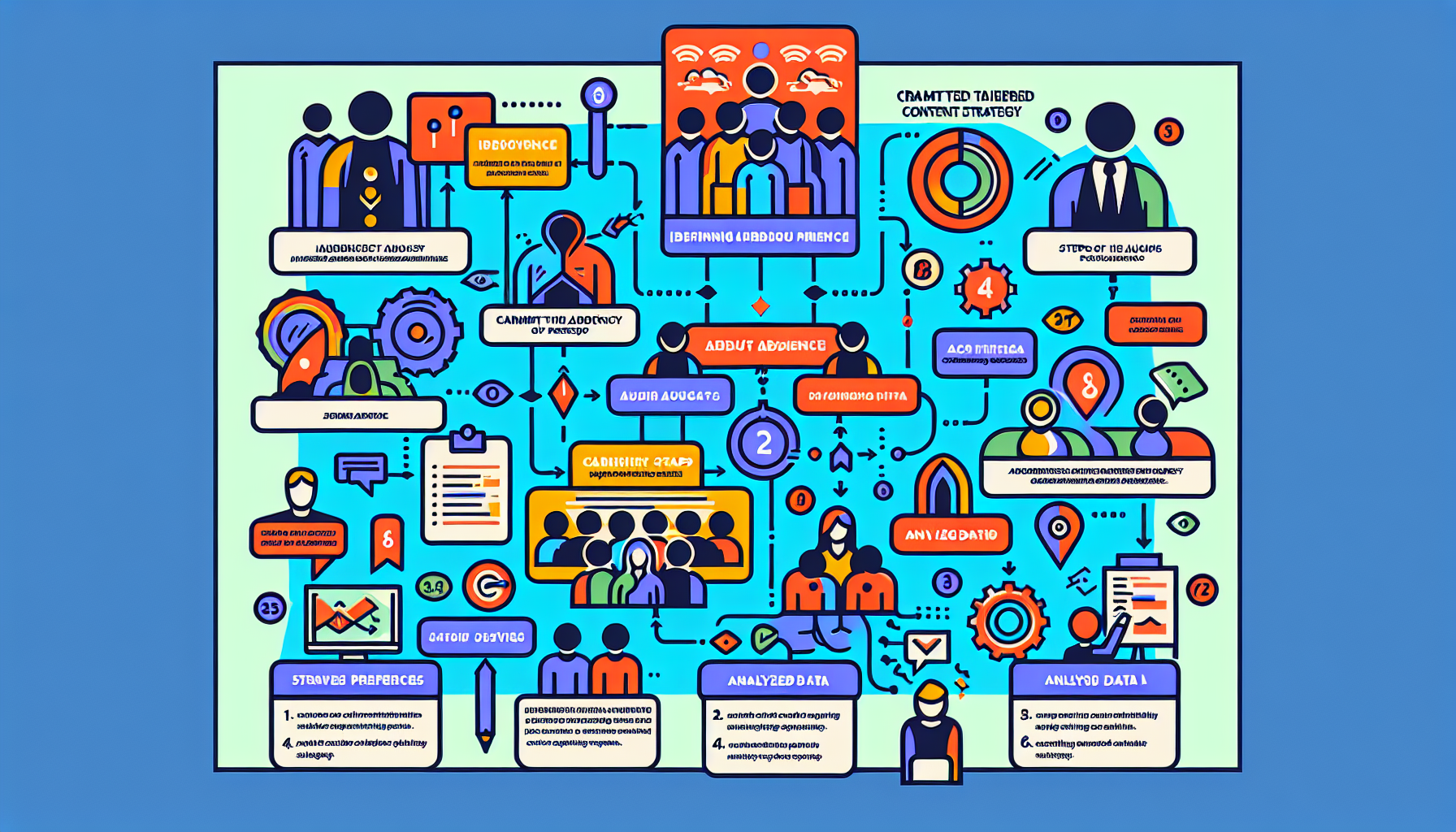An infographic illustrating audience analysis steps.