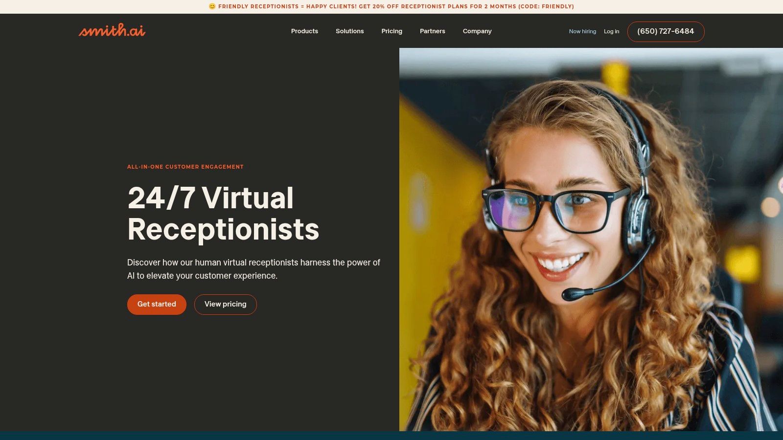 Smith.ai interface showing call analytics and receptionist details