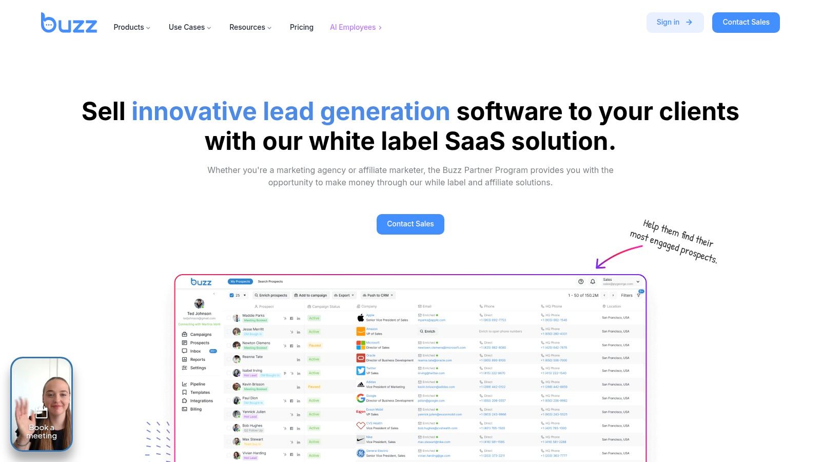 Buzz white-label sales engagement platform interface