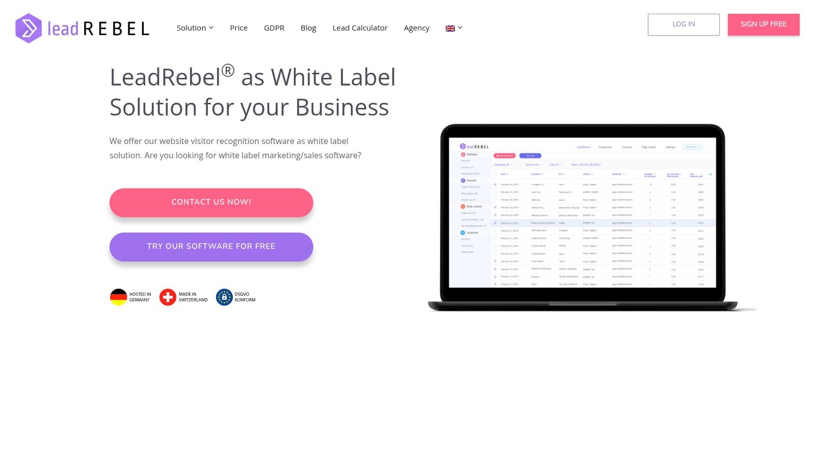 LeadRebel white-label interface