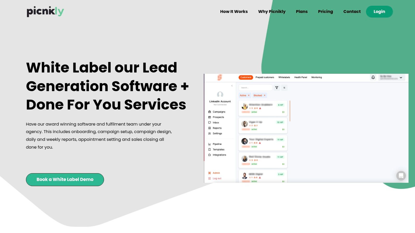 Picnikly white-label lead generation dashboard