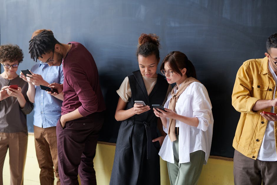 A vibrant illustration showing a diverse group of people engaging with various AI technologies, highlighting the personalization and immediacy of modern communication tools used in customer engagement.