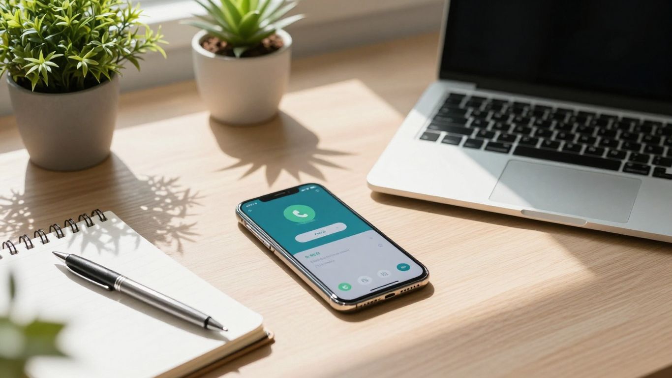 Answering service for small businesses on a desk.
