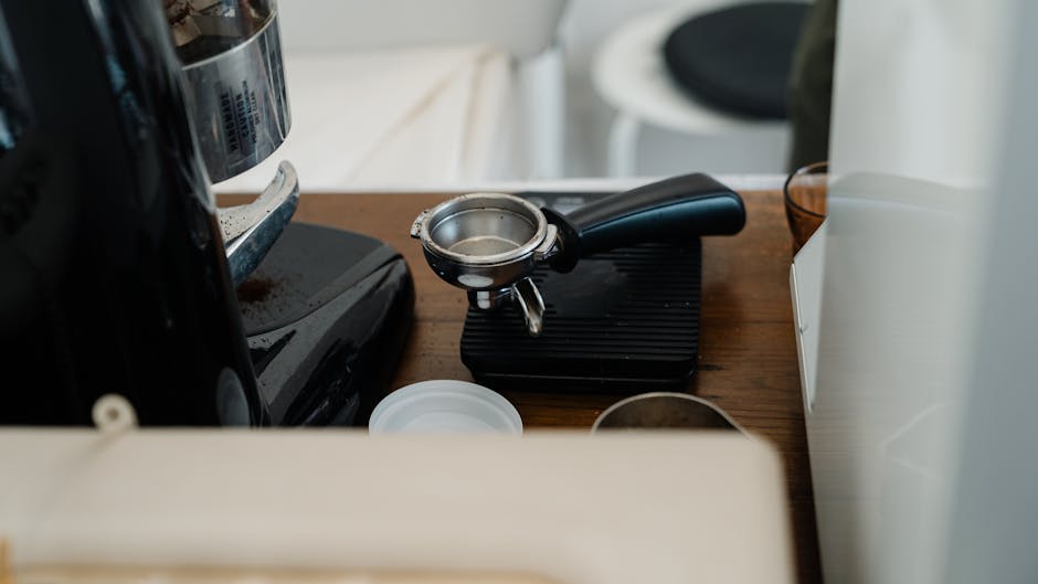 A barista inspecting freshly roasted coffee beans in a modern roasting space, surrounded by high-tech coffee equipment and sustainable materials.