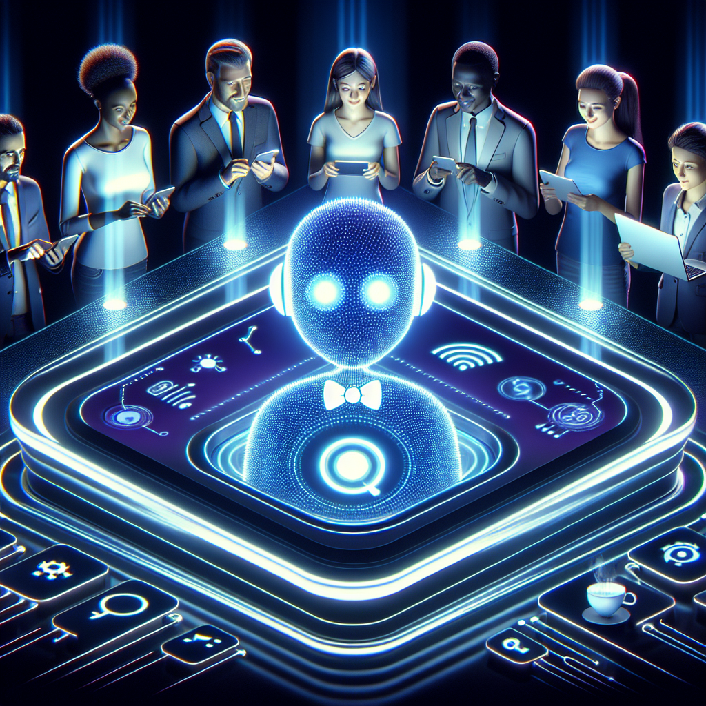 Illustration of an AI receptionist interacting with customers through various devices