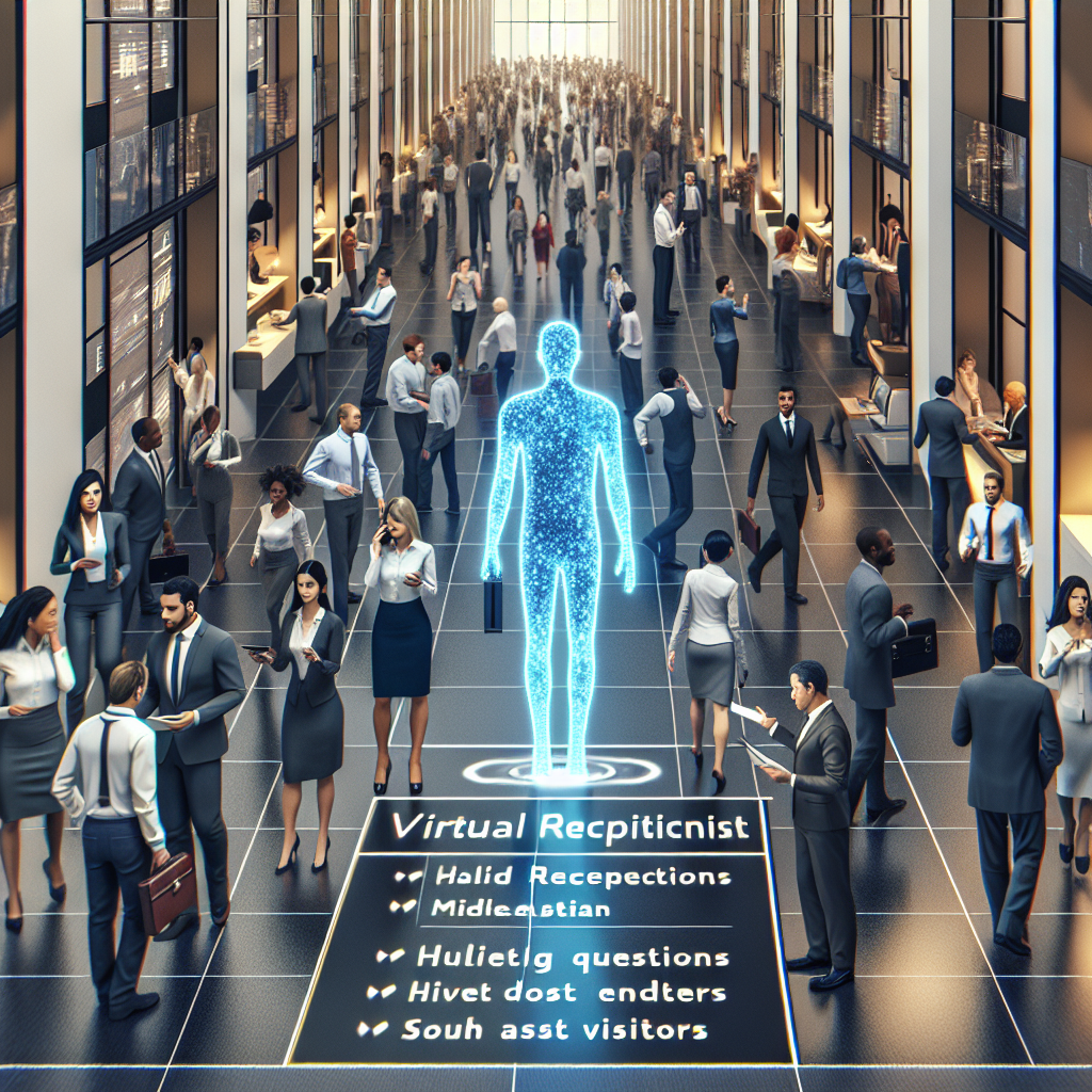 Visual representation of a busy business environment with a virtual receptionist in action
