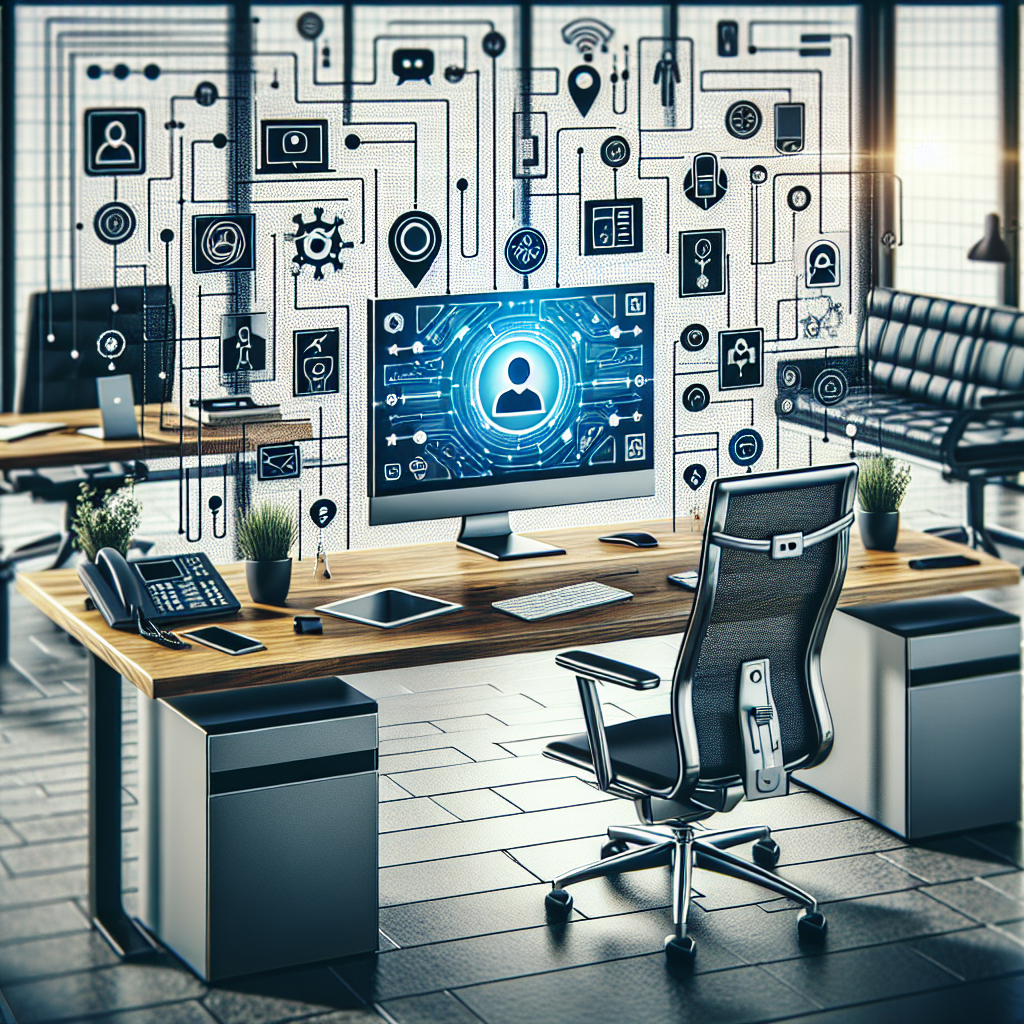Image of a modern office showing a virtual receptionist software interface in use