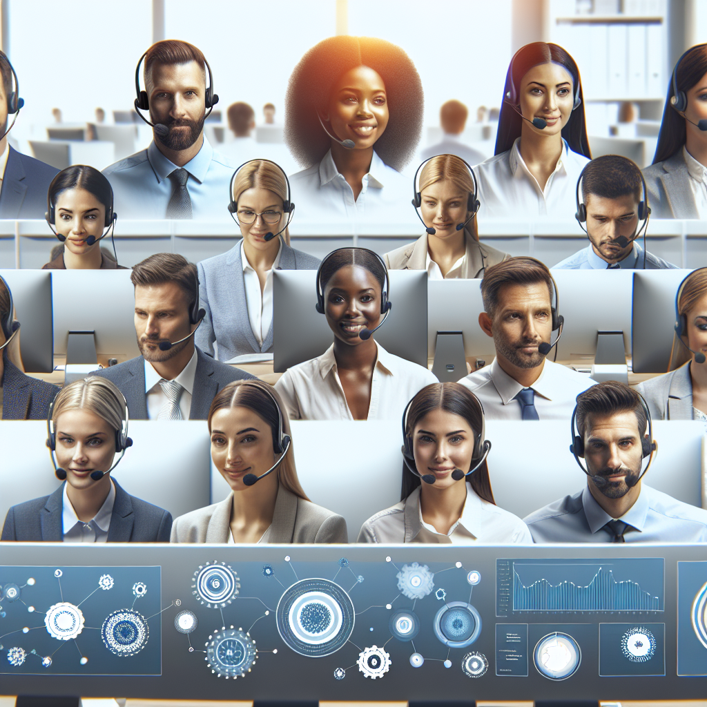 An image illustrating a modern call center with agents engaged in automated call management solutions.